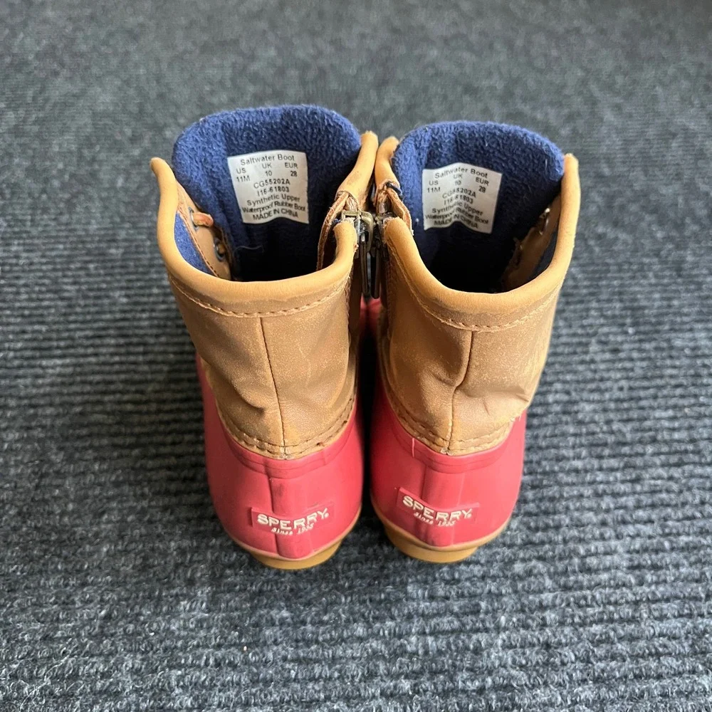 Sperry Saltwater Duck Boots Kids 11M Pink Tan Waterproof Side Zip rain snow shoe